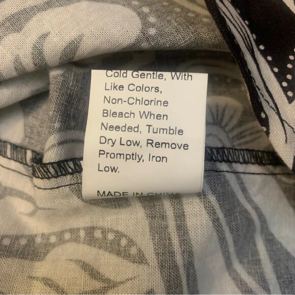 Cream Black Floral Print Linen Blend Sleeveless Midi Dress Large Tropical Beach - Picture 7 of 13